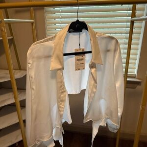 Zara Ivory Satin Crop Shirt